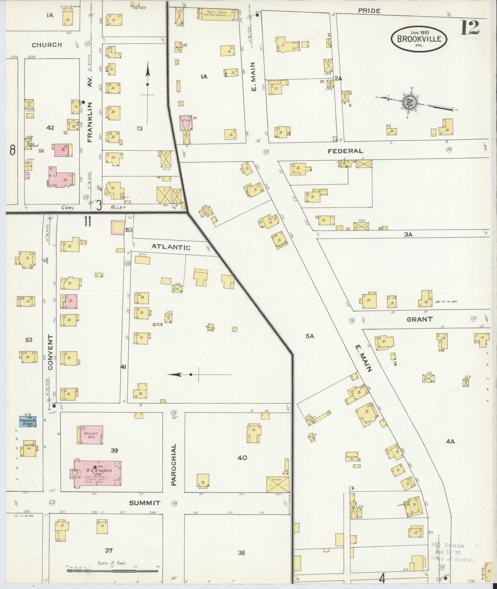 Sanborn Fire Insurance Map from Brookville, Jefferson County, Pennsylvania (1910), Sheet #0012 - Historic Sanborn Fire Insurance Map Print, vintage old map wall art, antique decor, genealogy gift, Pennsylvania Pennsylvania map