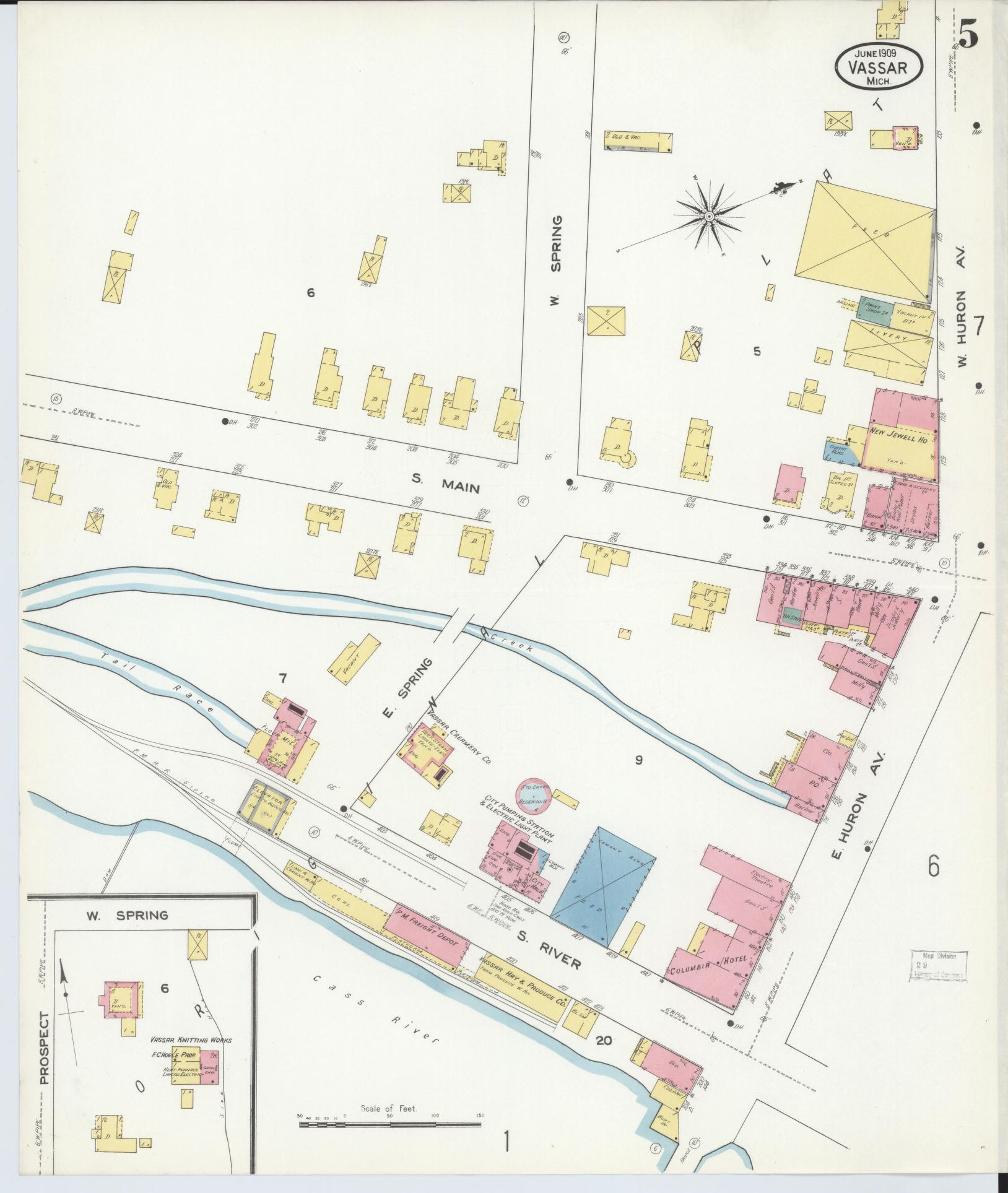 Sanborn Fire Insurance Map from Vassar, Tuscola County, Michigan (1909), Sheet #0005 - Complete Map Set gallery image, historic Sanborn map, vintage wall art, Michigan Michigan