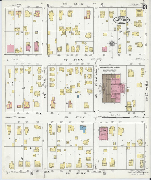 Sanborn Fire Insurance Map from Faribault, Rice County, Minnesota (1921), Sheet #0013 - Historic Sanborn Fire Insurance Map Print, vintage old map wall art, antique decor, genealogy gift, Minnesota Minnesota map