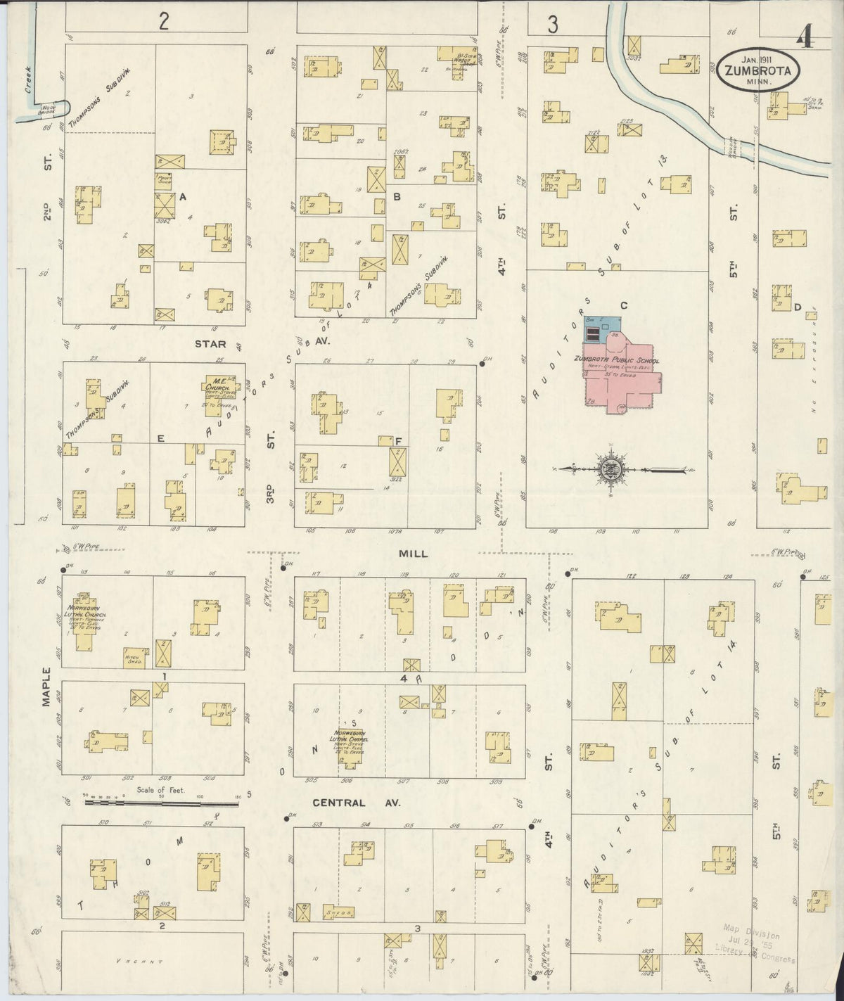Sanborn Fire Insurance Map from Zumbrota, Goodhue County, Minnesota (1911), Sheet #0004 - Historic Sanborn Fire Insurance Map Print, vintage old map wall art, antique decor, genealogy gift, Minnesota Minnesota map
