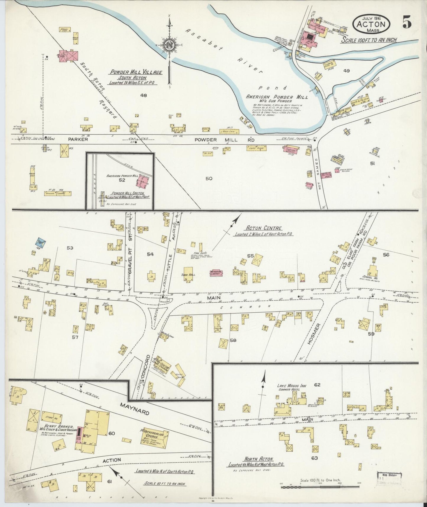 Sanborn Fire Insurance Map from Acton, Middlesex County, Massachusetts (1916), Sheet #0005 - Complete Map Set gallery image, historic Sanborn map, vintage wall art, Massachusetts Massachusetts