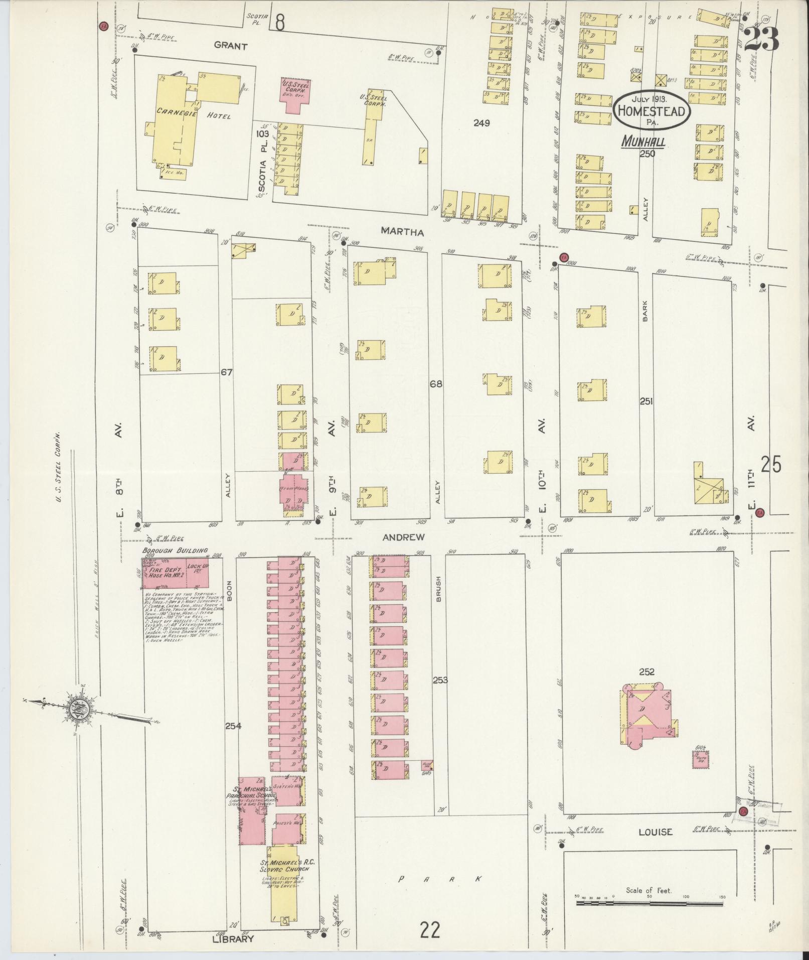 Sanborn Fire Insurance Map from Homestead, Allegheny County, Pennsylvania (1913), Sheet #0023 - Historic Sanborn Fire Insurance Map Print, vintage old map wall art, antique decor, genealogy gift, Pennsylvania Pennsylvania map