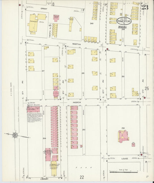 Sanborn Fire Insurance Map from Homestead, Allegheny County, Pennsylvania (1913), Sheet #0023 - Historic Sanborn Fire Insurance Map Print, vintage old map wall art, antique decor, genealogy gift, Pennsylvania Pennsylvania map