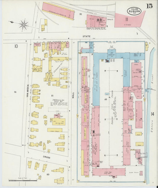 Sanborn Fire Insurance Map from Auburn, Cayuga County, New York (1898), Sheet #0015 - Historic Sanborn Fire Insurance Map Print, vintage old map wall art, antique decor, genealogy gift, New York New York map