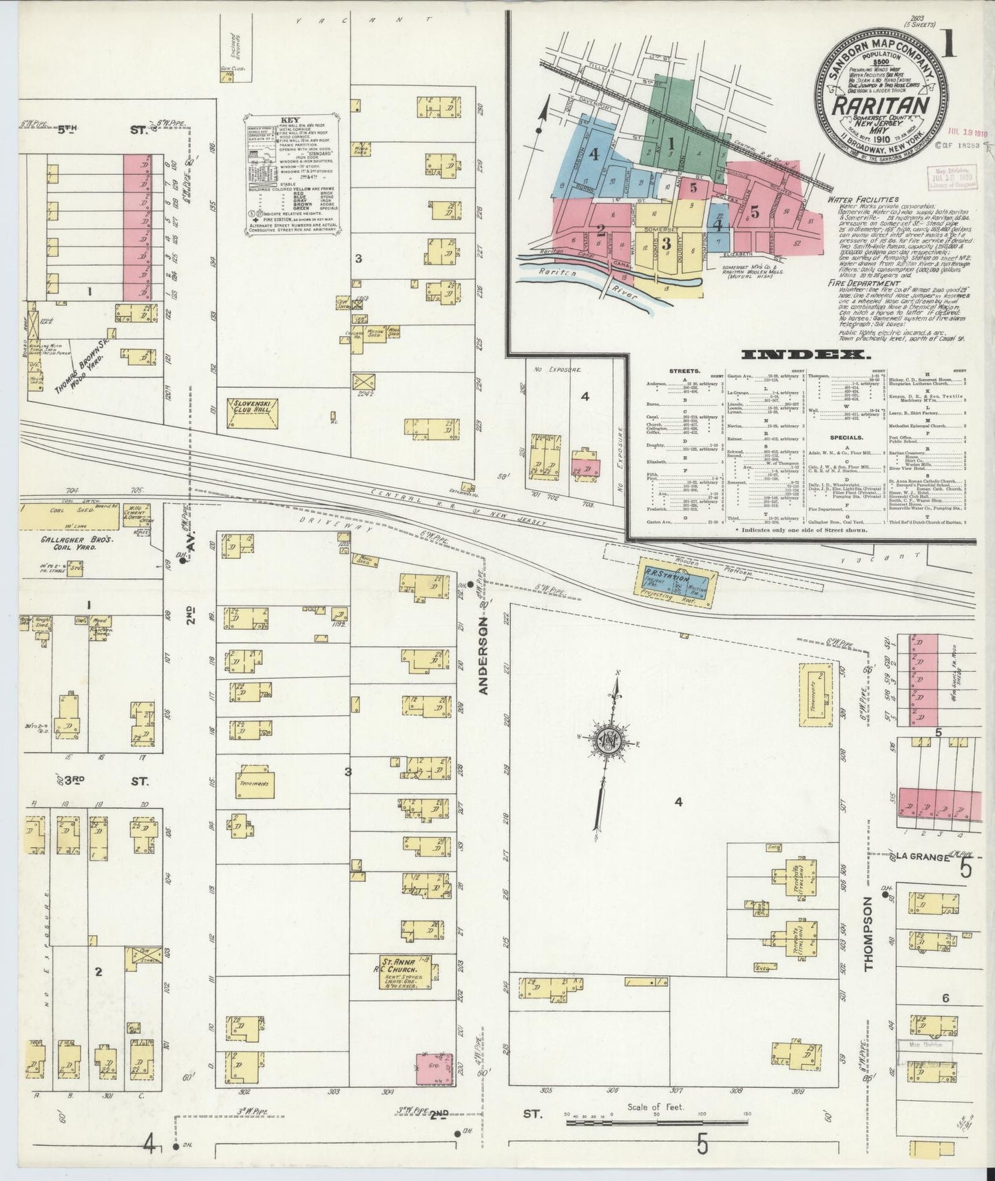 Sanborn Fire Insurance Map from Raritan, Somerset County, New Jersey. (1910) – Historic Sanborn Fire Insurance Map Print