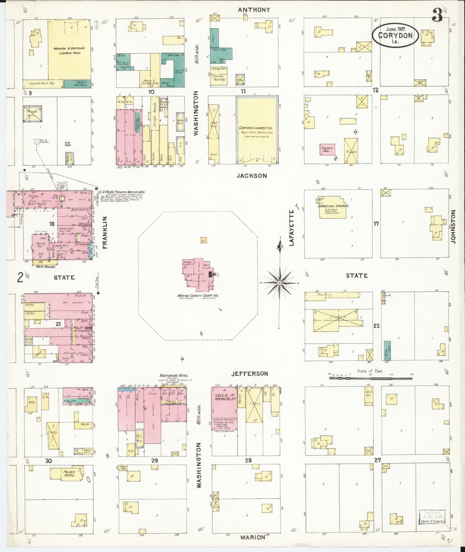 Sanborn Fire Insurance Map from Corydon, Wayne County, Iowa (1907), Sheet #0003 - Historic Sanborn Fire Insurance Map Print, vintage old map wall art