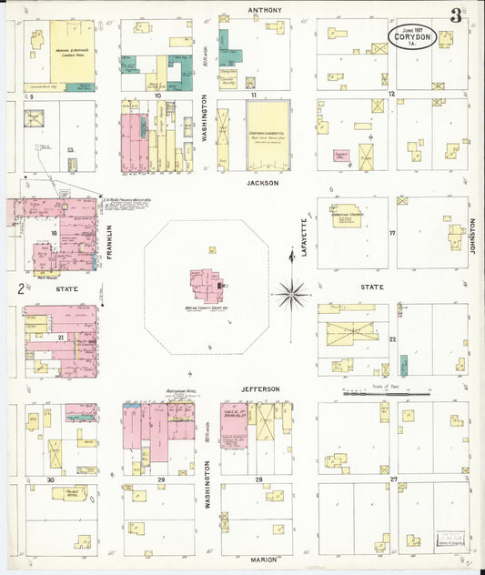 Sanborn Fire Insurance Map from Corydon, Wayne County, Iowa (1907), Sheet #0003 - Historic Sanborn Fire Insurance Map Print, vintage old map wall art
