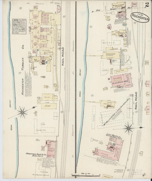 Sanborn Fire Insurance Map from Rochester, Beaver County, Pennsylvania (1884), Sheet #0002 - Historic Sanborn Fire Insurance Map Print, vintage old map wall art, antique decor, genealogy gift, Pennsylvania Pennsylvania map