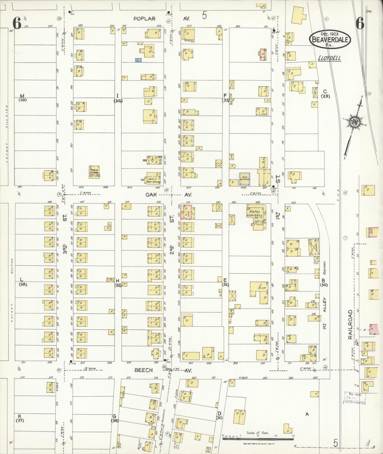 Sanborn Fire Insurance Map from Beaverdale, Cambria County, Pennsylvania (1923), Sheet #0006 - Historic Sanborn Fire Insurance Map Print, vintage old map wall art, antique decor, genealogy gift, Pennsylvania Pennsylvania map