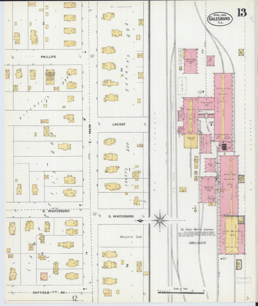 Sanborn Fire Insurance Map from Galesburg, Knox County, Illinois (1906), Sheet #0013 - Historic Sanborn Fire Insurance Map Print, vintage old map wall art, antique decor, genealogy gift, Illinois Illinois map