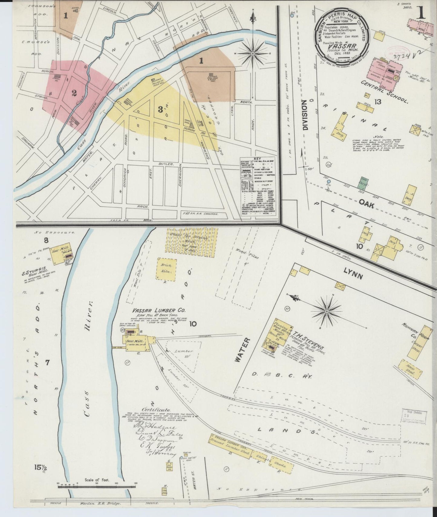 Sanborn Fire Insurance Map from Vassar, Tuscola County, Michigan (1889), Sheet #0001 - Complete Map Set gallery image, historic Sanborn map, vintage wall art, Michigan Michigan