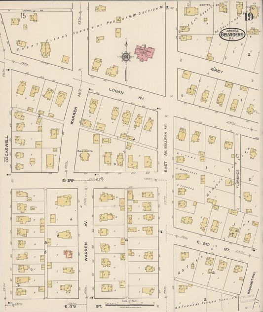 Sanborn Fire Insurance Map from Belvidere, Boone County, Illinois (1922), Sheet #0019 - Historic Sanborn Fire Insurance Map Print, vintage old map wall art, antique decor, genealogy gift, Illinois Illinois map