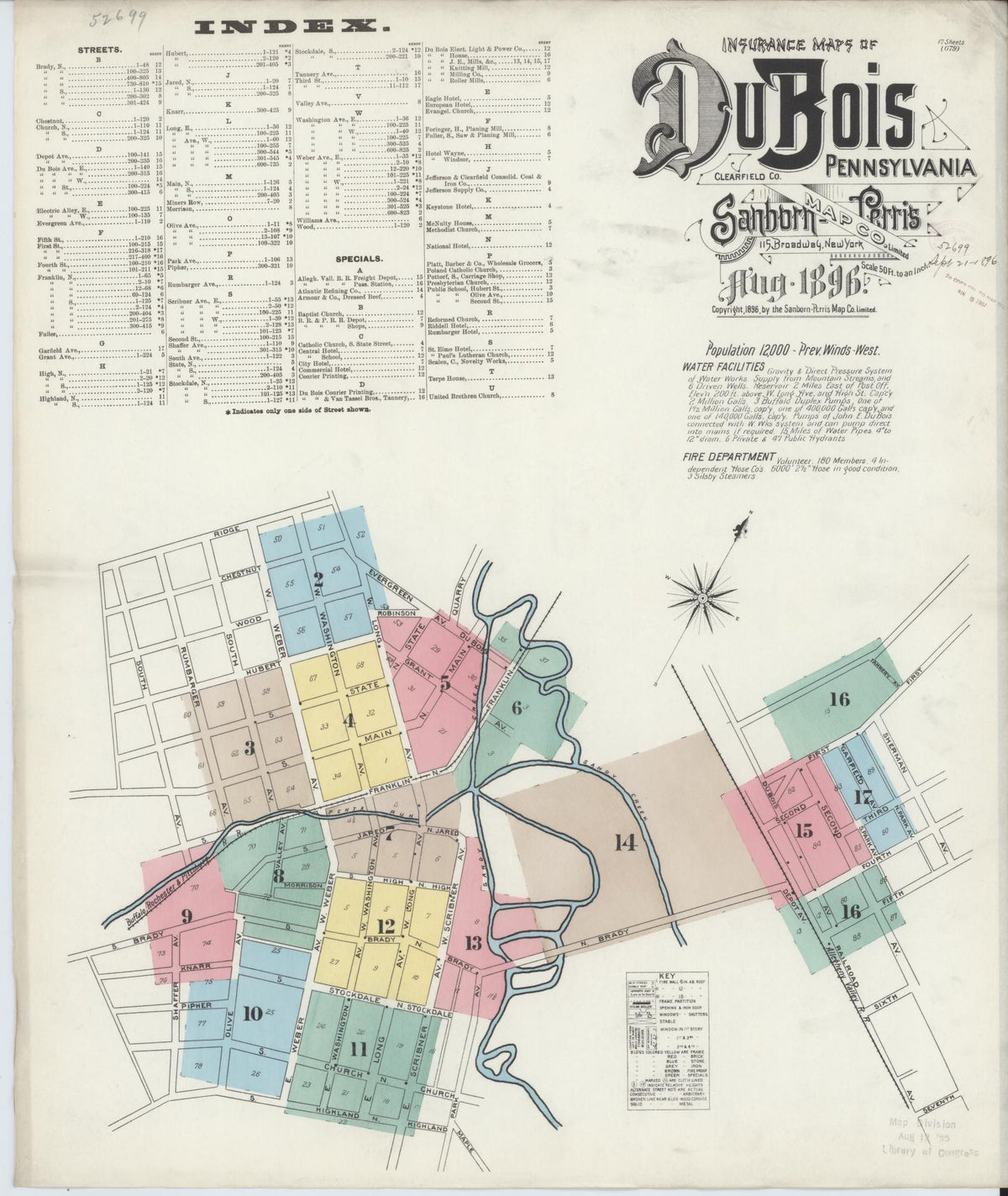 Sanborn Fire Insurance Map from Du Bois, Clearfield County, Pennsylvania (1896), Sheet #0001 - Complete Map Set gallery image, historic Sanborn map, vintage wall art, Pennsylvania Pennsylvania