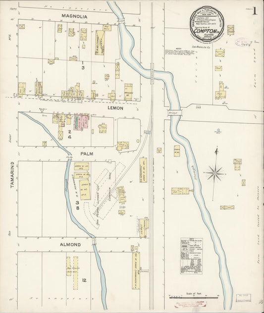 Sanborn Fire Insurance Map from Compton, Los Angeles County, California (1888), Sheet #0001 - Complete Map Set gallery image, historic Sanborn map, vintage wall art, California California