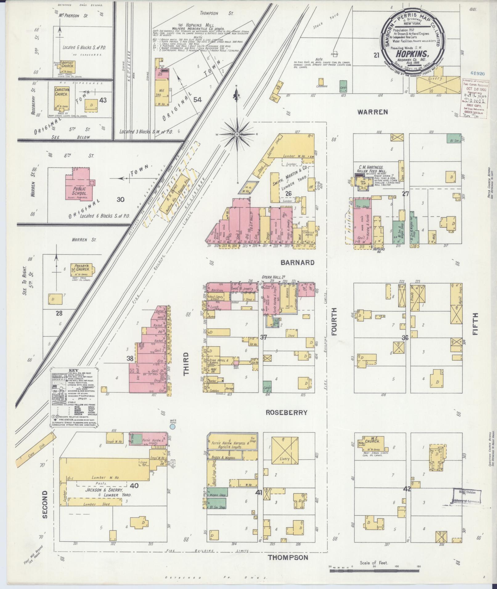 Sanborn Fire Insurance Map from Hopkins, Nodaway County, Missouri (1900), Sheet #0001 - Historic Sanborn Fire Insurance Map Print, vintage old map wall art, antique decor, genealogy gift, Missouri Missouri map