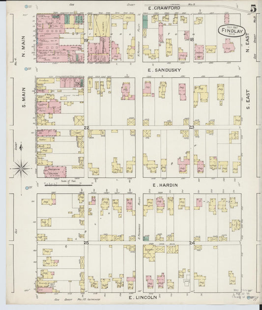 Sanborn Fire Insurance Map from Findlay, Hancock County, Ohio (1887), Sheet #0005 - Historic Sanborn Fire Insurance Map Print, vintage old map wall art, antique decor, genealogy gift, Ohio Ohio map