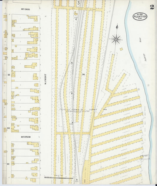Sanborn Fire Insurance Map from Peshtigo, Marinette County, Wisconsin (1904), Sheet #0002 - Historic Sanborn Fire Insurance Map Print, vintage old map wall art, antique decor, genealogy gift, Wisconsin Wisconsin map