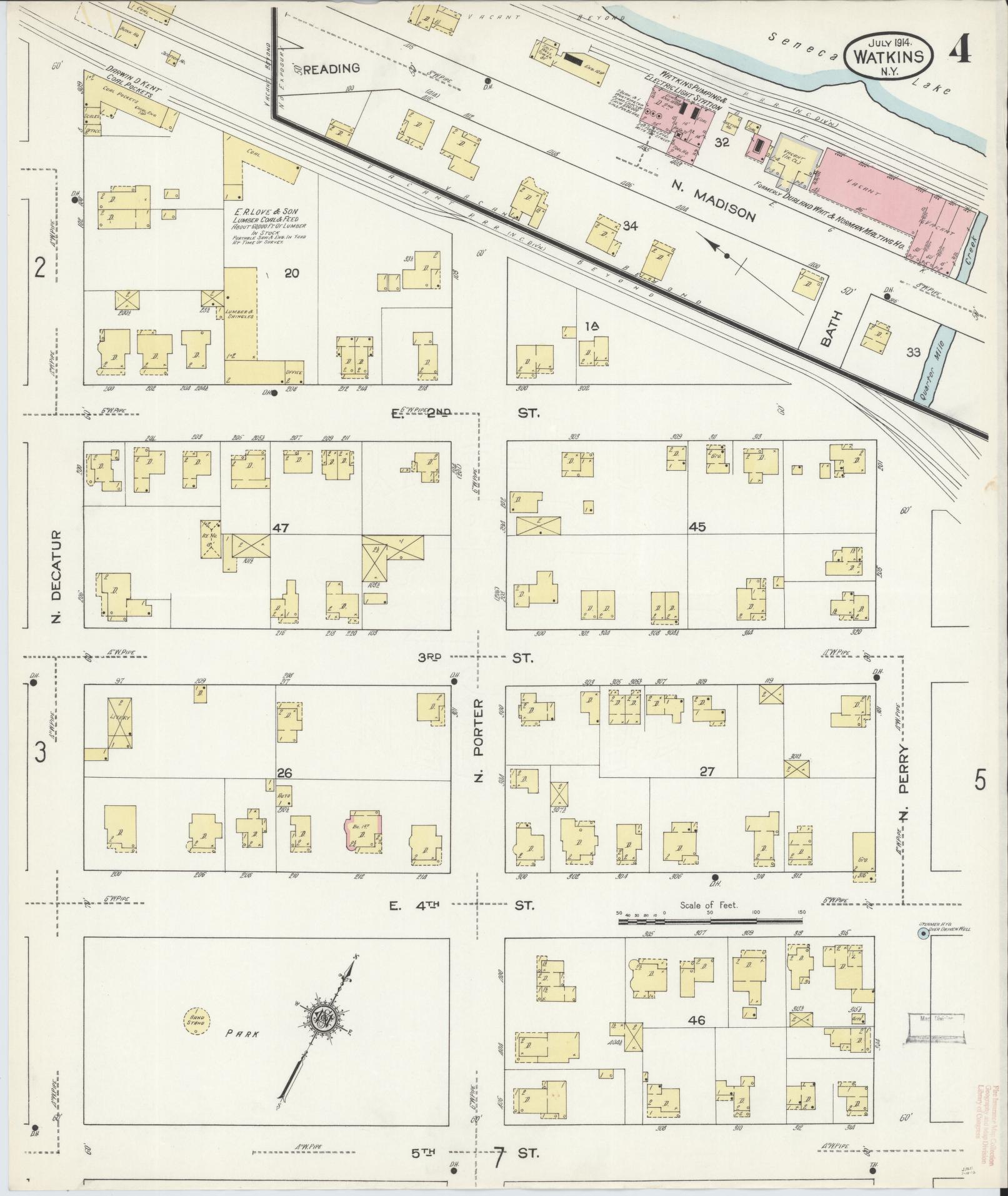 Sanborn Fire Insurance Map from Watkins Glen, Schuyler County, New York (1914), Sheet #0004 - Complete Map Set gallery image, historic Sanborn map, vintage wall art, New York New York