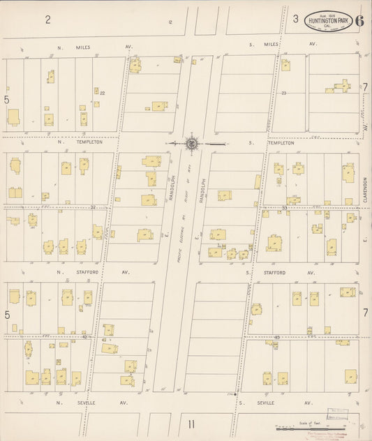 Sanborn Fire Insurance Map from Huntington Park, Los Angeles County, California (1916), Sheet #0006 - Historic Sanborn Fire Insurance Map Print, vintage old map wall art, antique decor, genealogy gift, California California map