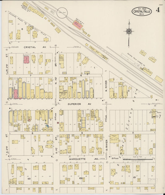 Sanborn Fire Insurance Map from Crystal Falls, Iron County, Michigan (1922), Sheet #0004 - Historic Sanborn Fire Insurance Map Print, vintage old map wall art, antique decor, genealogy gift, Michigan Michigan map