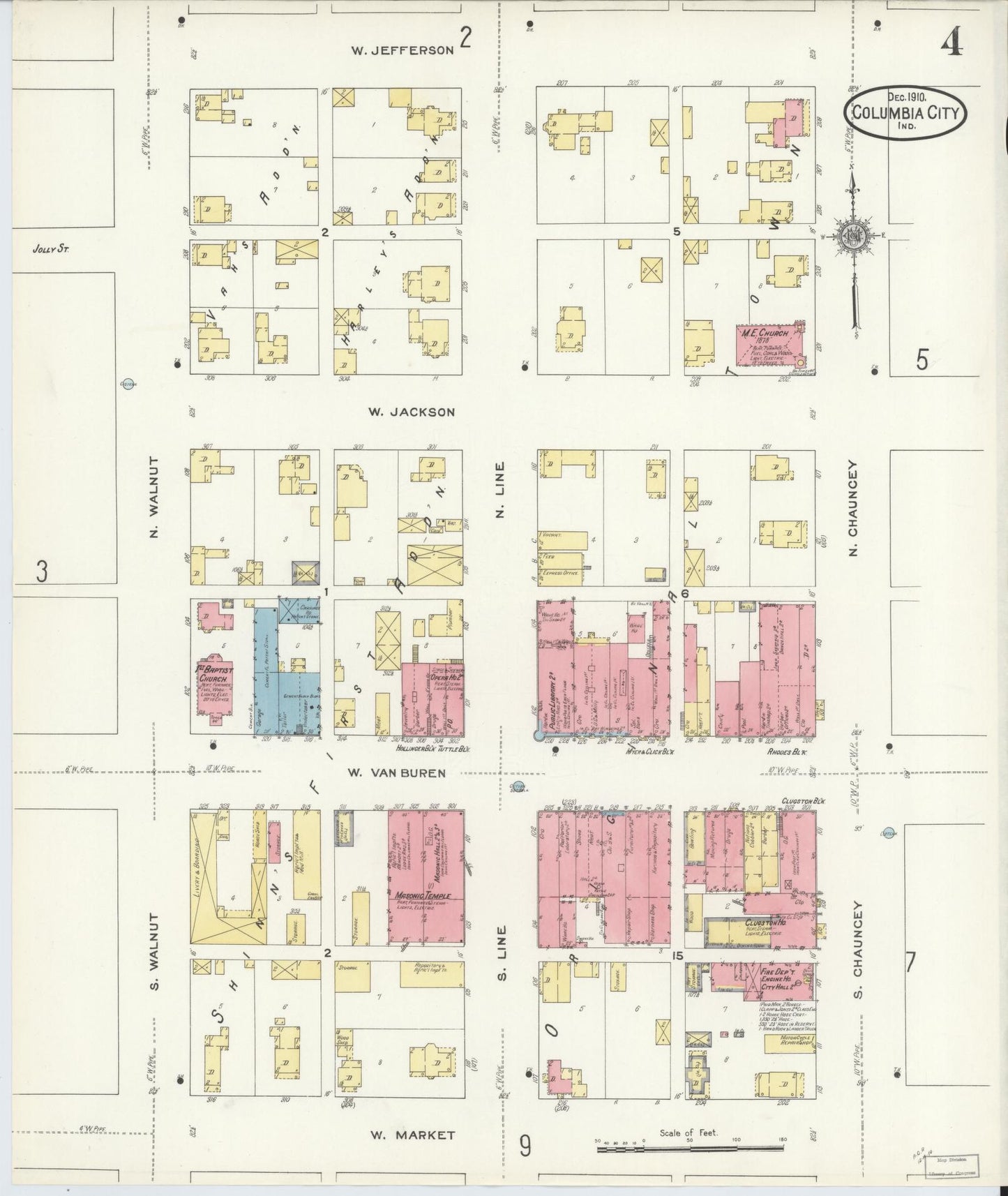 Sanborn Fire Insurance Map from Columbia City, Whitley County, Indiana (1910), Sheet #0004 - Complete Map Set gallery image, historic Sanborn map, vintage wall art, Indiana Indiana