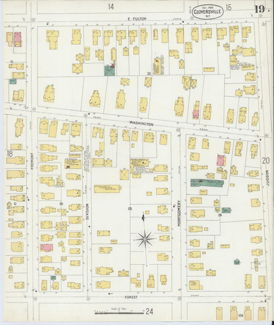 Sanborn Fire Insurance Map from Gloversville, Fulton County, New York (1902), Sheet #0019 - Historic Sanborn Fire Insurance Map Print, vintage old map wall art, antique decor, genealogy gift, New York New York map