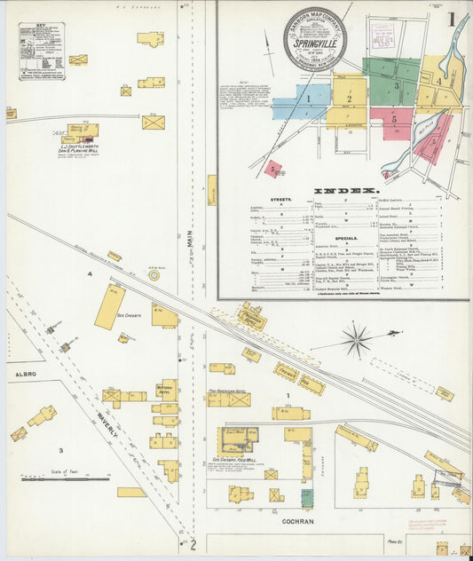 Sanborn Fire Insurance Map from Springville, Erie County, New York (1904), Sheet #0001 - Historic Sanborn Fire Insurance Map Print, vintage old map wall art, antique decor, genealogy gift, New York New York map