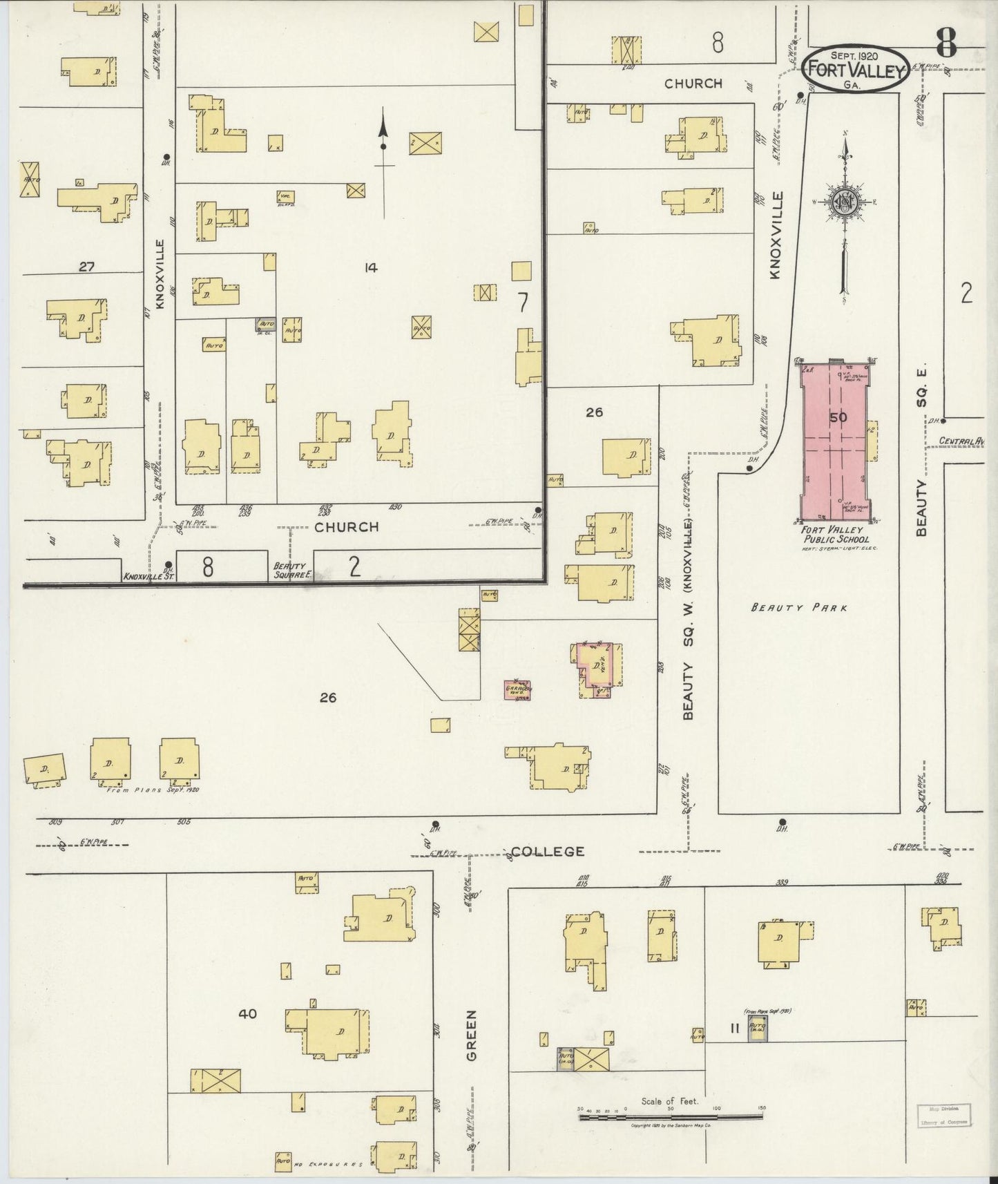Sanborn Fire Insurance Map from Fort Valley, Peach County, Georgia (1920), Sheet #0008 - Complete Map Set gallery image, historic Sanborn map, vintage wall art, Georgia Georgia