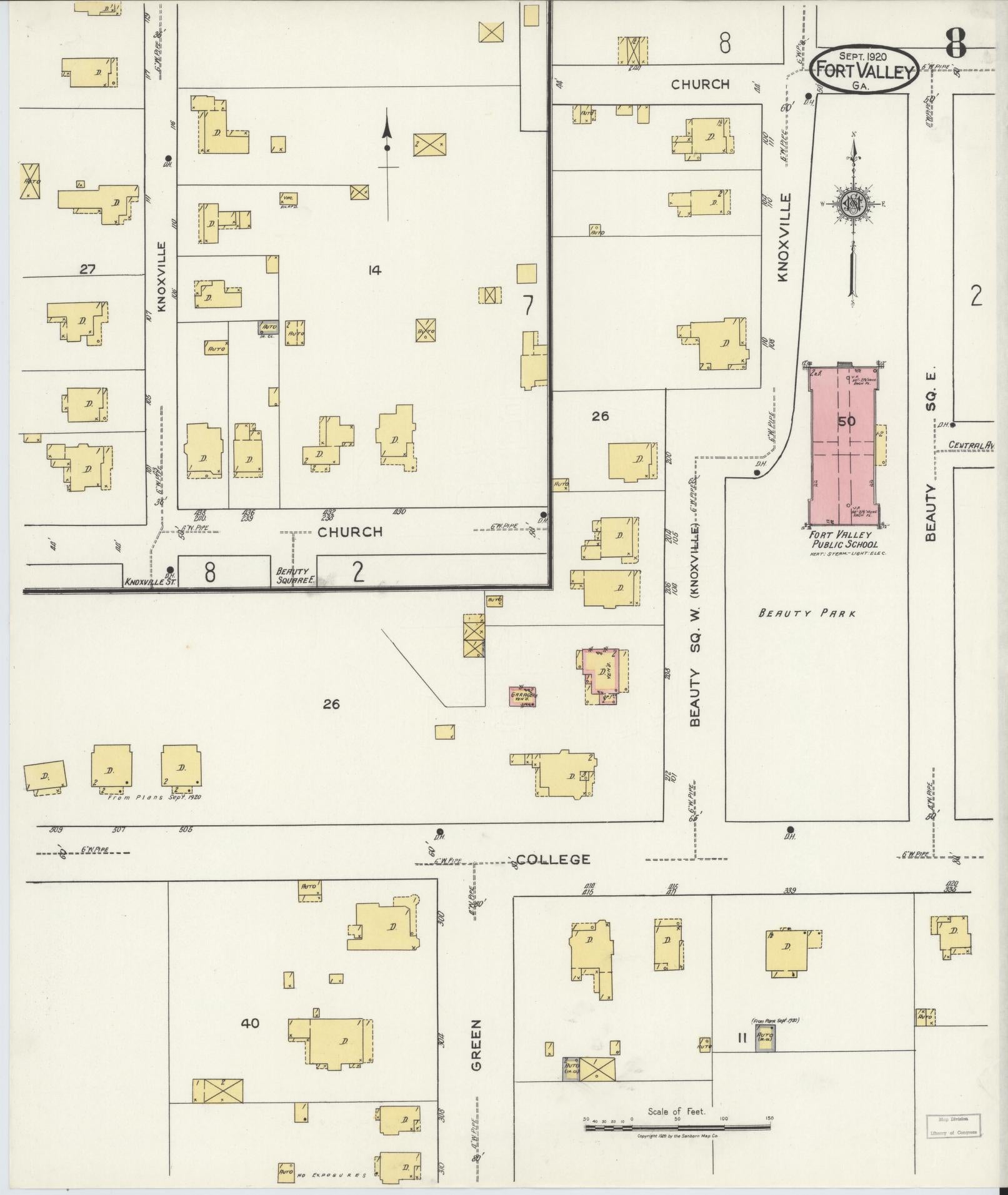 Sanborn Fire Insurance Map from Fort Valley, Peach County, Georgia (1920), Sheet #0008 - Complete Map Set gallery image, historic Sanborn map, vintage wall art, Georgia Georgia
