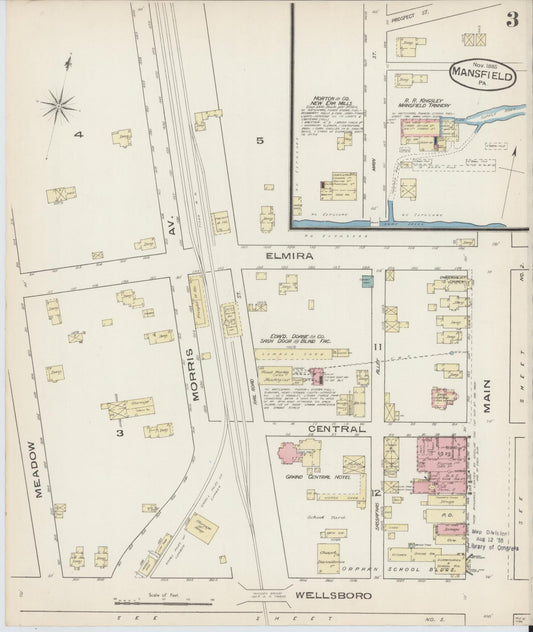 Sanborn Fire Insurance Map from Mansfield, Tioga County, Pennsylvania (1885), Sheet #0003 - Historic Sanborn Fire Insurance Map Print, vintage old map wall art, antique decor, genealogy gift, Pennsylvania Pennsylvania map