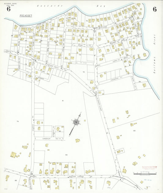 Sanborn Fire Insurance Map from Bourne, Barnstable County, Massachusetts (1941), Sheet #0006 - Historic Sanborn Fire Insurance Map Print, vintage old map wall art, antique decor, genealogy gift, Massachusetts Massachusetts map