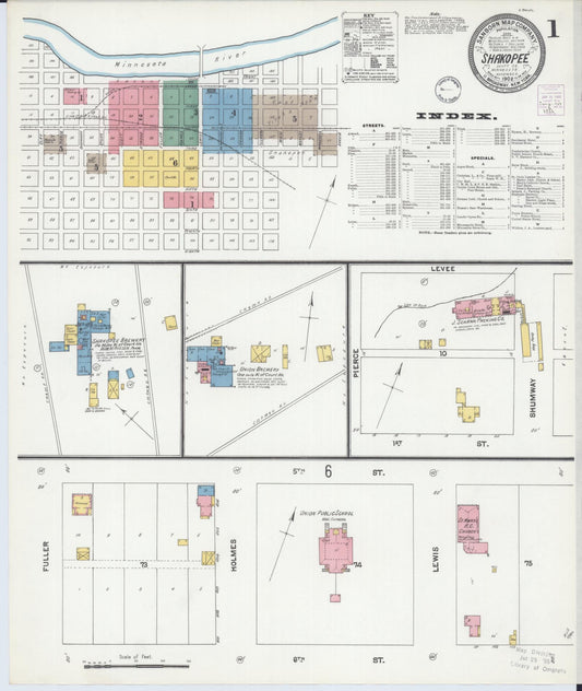 Sanborn Fire Insurance Map from Shakopee, Scott County, Minnesota (1902), Sheet #0001 - Historic Sanborn Fire Insurance Map Print, vintage old map wall art, antique decor, genealogy gift, Minnesota Minnesota map