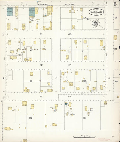 Sanborn Fire Insurance Map from Oakdale, Stanislaus County, California (1895), Sheet #0008 - Historic Sanborn Fire Insurance Map Print, vintage old map wall art, antique decor, genealogy gift, California California map