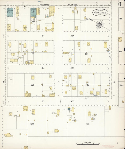 Sanborn Fire Insurance Map from Oakdale, Stanislaus County, California (1895), Sheet #0008 - Historic Sanborn Fire Insurance Map Print, vintage old map wall art, antique decor, genealogy gift, California California map