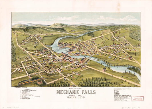 Bird's eye view of Mechanic Falls, Maine, 1878 : looking east (1878) – Historic Bird’s-Eye View Panorama Print