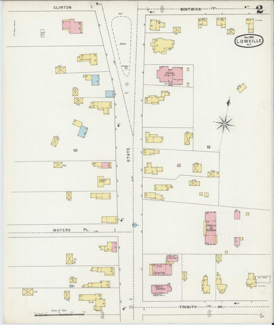 Sanborn Fire Insurance Map from Lowville, Lewis County, New York (1895), Sheet #0002 - Historic Sanborn Fire Insurance Map Print, vintage old map wall art, antique decor, genealogy gift, New York New York map