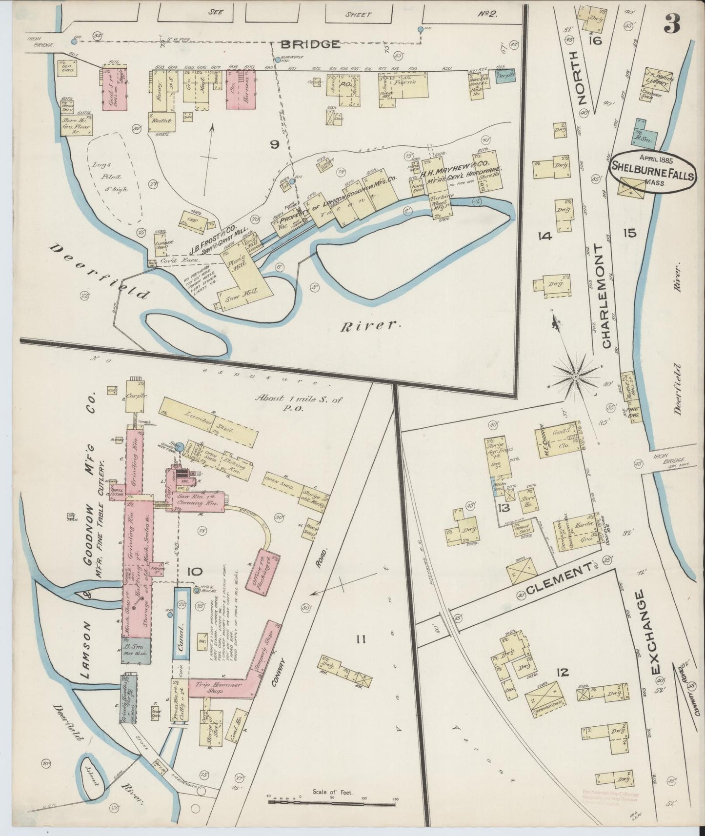 Sanborn Fire Insurance Map from Shelburne Falls, Franklin County, Massachusetts (1885), Sheet #0003 - Complete Map Set gallery image, historic Sanborn map, vintage wall art, Massachusetts Massachusetts