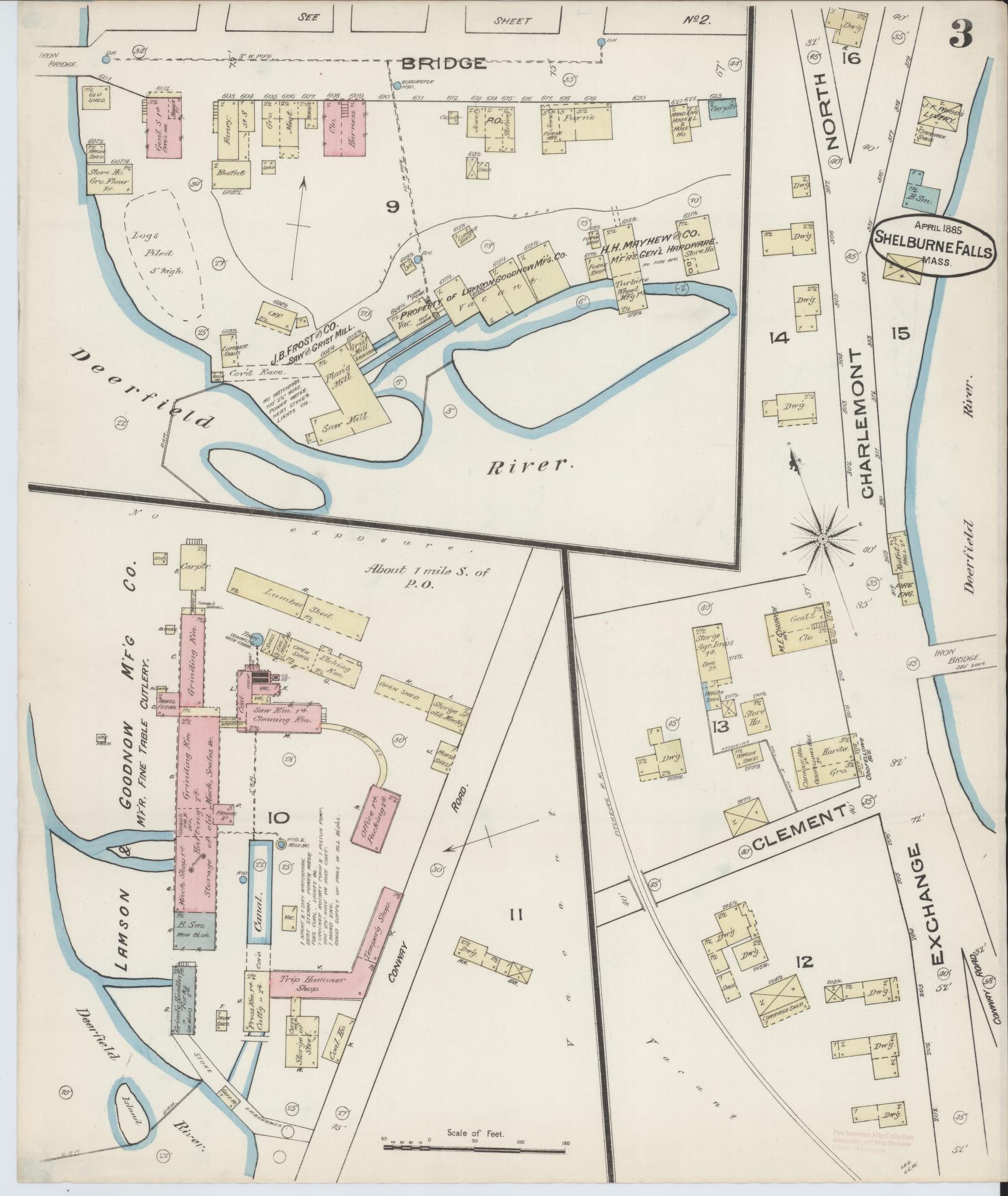 Sanborn Fire Insurance Map from Shelburne Falls, Franklin County, Massachusetts (1885), Sheet #0003 - Complete Map Set gallery image, historic Sanborn map, vintage wall art, Massachusetts Massachusetts