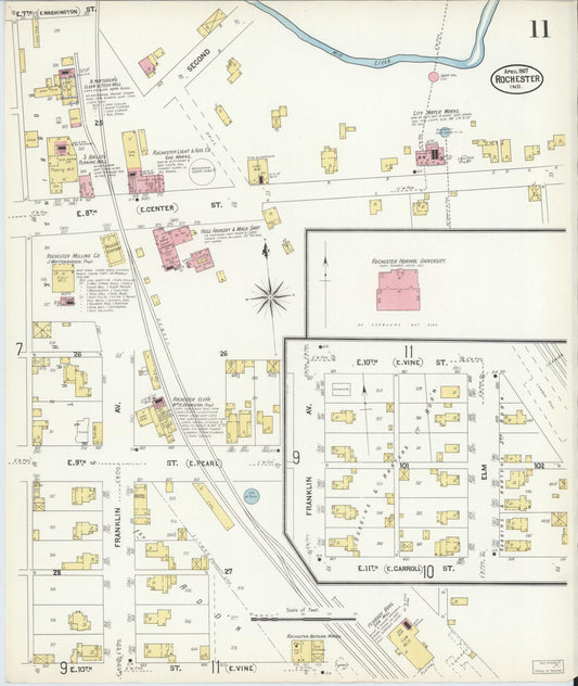 Sanborn Fire Insurance Map from Rochester, Fulton County, Indiana (1907), Sheet #0011 - Historic Sanborn Fire Insurance Map Print, vintage old map wall art, antique decor, genealogy gift, Indiana Indiana map