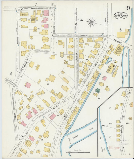Sanborn Fire Insurance Map from Fort Plain, Montgomery County, New York (1906), Sheet #0009 - Historic Sanborn Fire Insurance Map Print, vintage old map wall art, antique decor, genealogy gift, New York New York map