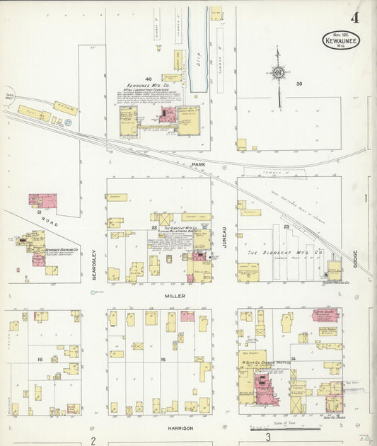 Sanborn Fire Insurance Map from Kewaunee, Kewaunee County, Wisconsin (1911), Sheet #0004 - Historic Sanborn Fire Insurance Map Print, vintage old map wall art, antique decor, genealogy gift, Wisconsin Wisconsin map