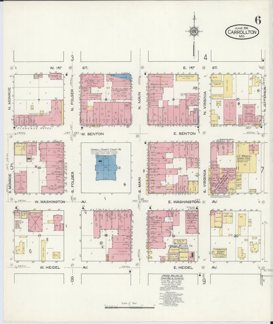 Sanborn Fire Insurance Map from Carrollton, Carroll County, Missouri (1916), Sheet #0006 - Historic Sanborn Fire Insurance Map Print, vintage old map wall art, antique decor, genealogy gift, Missouri Missouri map