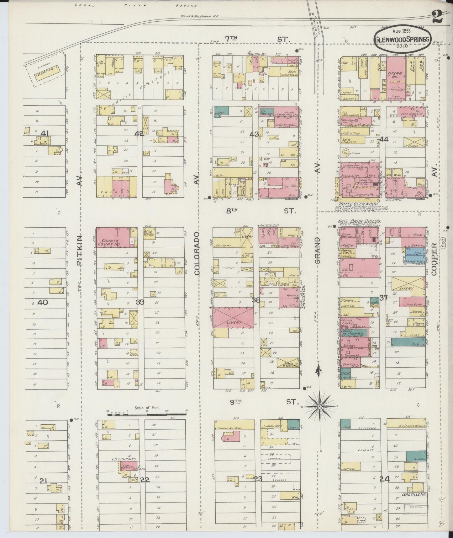Sanborn Fire Insurance Map from Glenwood Springs, Garfield County, Colorado (1893), Sheet #0002 - Historic Sanborn Fire Insurance Map Print, vintage old map wall art, antique decor, genealogy gift, Colorado Colorado map