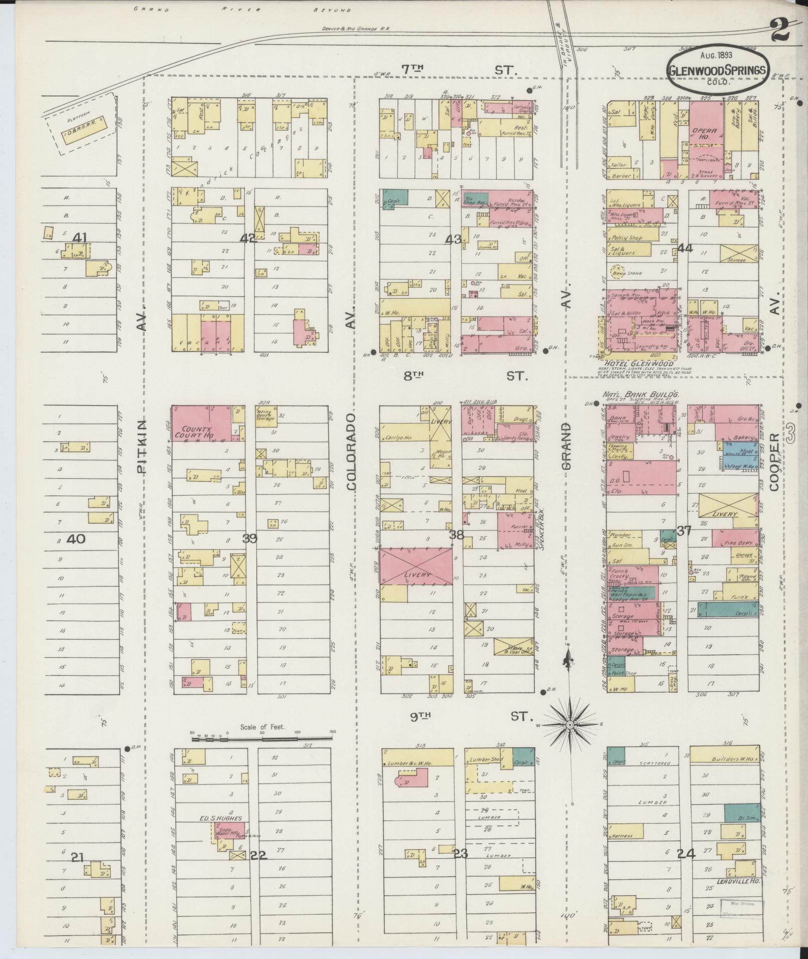 Sanborn Fire Insurance Map from Glenwood Springs, Garfield County, Colorado (1893), Sheet #0002 - Historic Sanborn Fire Insurance Map Print, vintage old map wall art, antique decor, genealogy gift, Colorado Colorado map