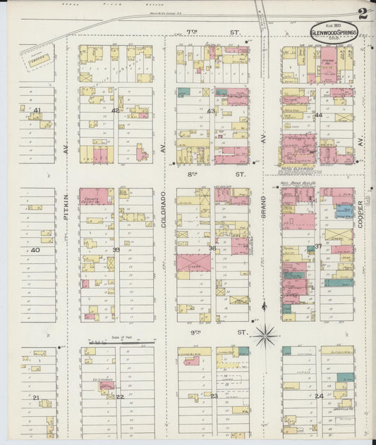 Sanborn Fire Insurance Map from Glenwood Springs, Garfield County, Colorado (1893), Sheet #0002 - Historic Sanborn Fire Insurance Map Print, vintage old map wall art, antique decor, genealogy gift, Colorado Colorado map