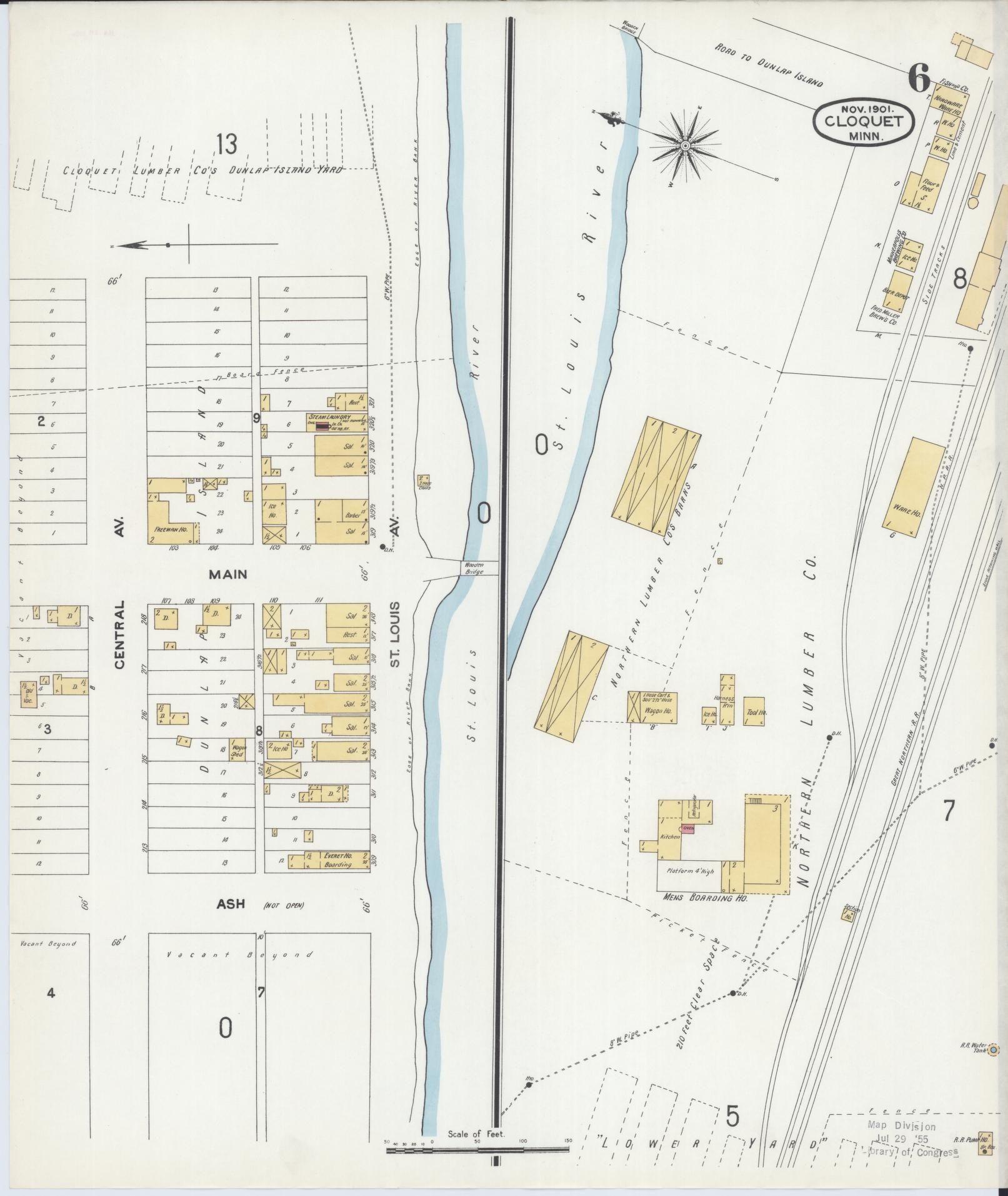 Sanborn Fire Insurance Map from Cloquet, Carlton County, Minnesota (1901), Sheet #0006 - Historic Sanborn Fire Insurance Map Print, vintage old map wall art, antique decor, genealogy gift, Minnesota Minnesota map