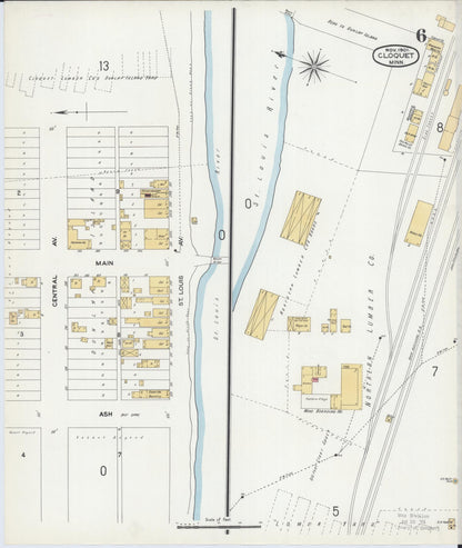 Sanborn Fire Insurance Map from Cloquet, Carlton County, Minnesota (1901), Sheet #0006 - Historic Sanborn Fire Insurance Map Print, vintage old map wall art, antique decor, genealogy gift, Minnesota Minnesota map