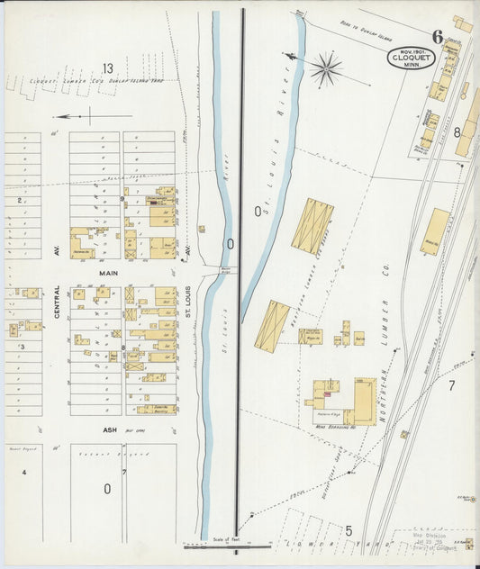Sanborn Fire Insurance Map from Cloquet, Carlton County, Minnesota (1901), Sheet #0006 - Historic Sanborn Fire Insurance Map Print, vintage old map wall art, antique decor, genealogy gift, Minnesota Minnesota map
