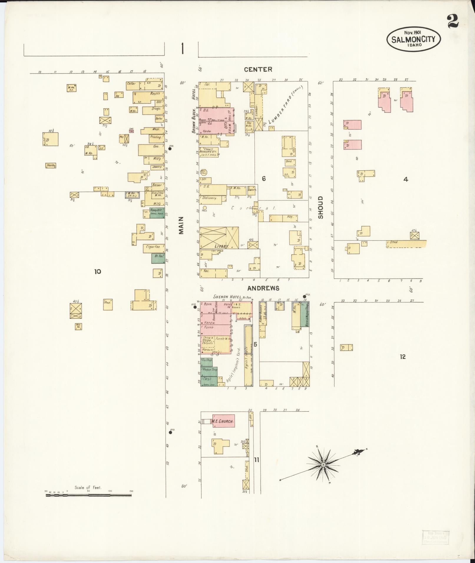 Sanborn Fire Insurance Map from Salmon City, Lemhi County, Idaho (1901), Sheet #0002 - Complete Map Set gallery image, historic Sanborn map, vintage wall art, Idaho Idaho