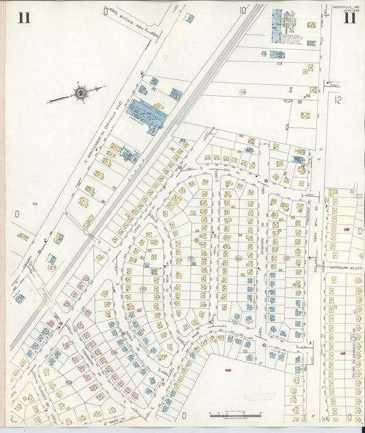 Sanborn Fire Insurance Map from Rockville, Montgomery County, Maryland (1960), Sheet #0011 - Historic Sanborn Fire Insurance Map Print, vintage old map wall art